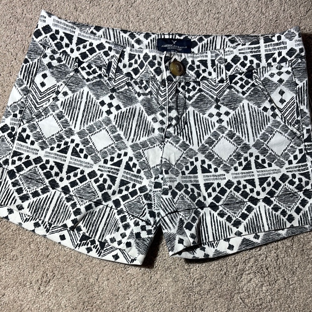 American Eagle Outfitters Black & White Patterned Jean Shorts